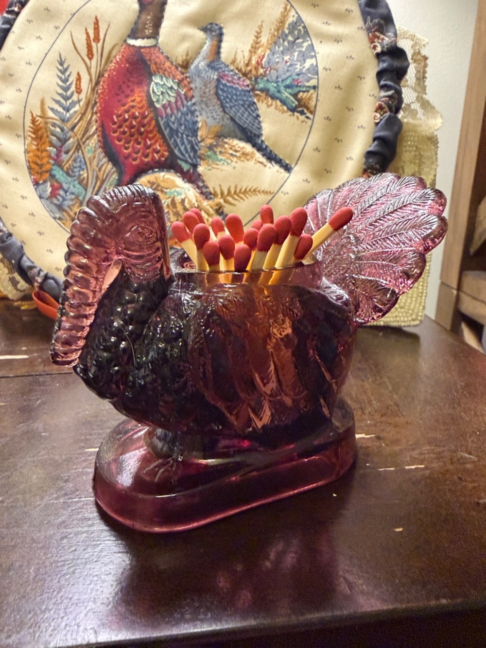Mosser Purple Glass Turkey Match Holder
